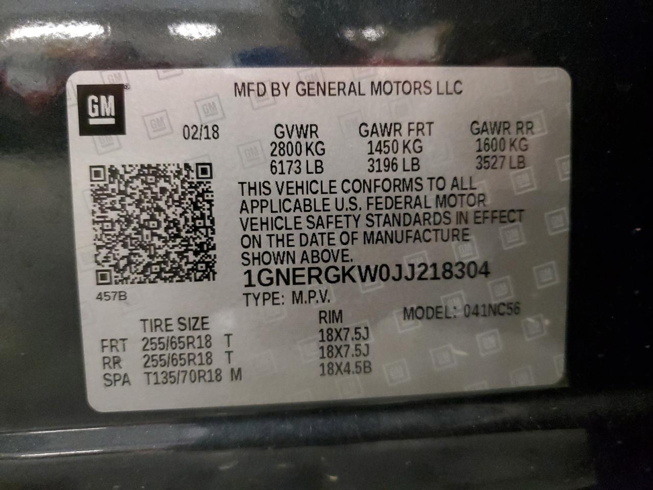 2018 Chevrolet Traverse Lt VIN: 1GNERGKW0JJ218304 Lot: 84930735