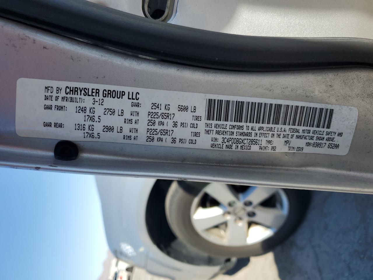 2012 Dodge Journey Sxt VIN: 3C4PDDBGXCT285611 Lot: 82132135