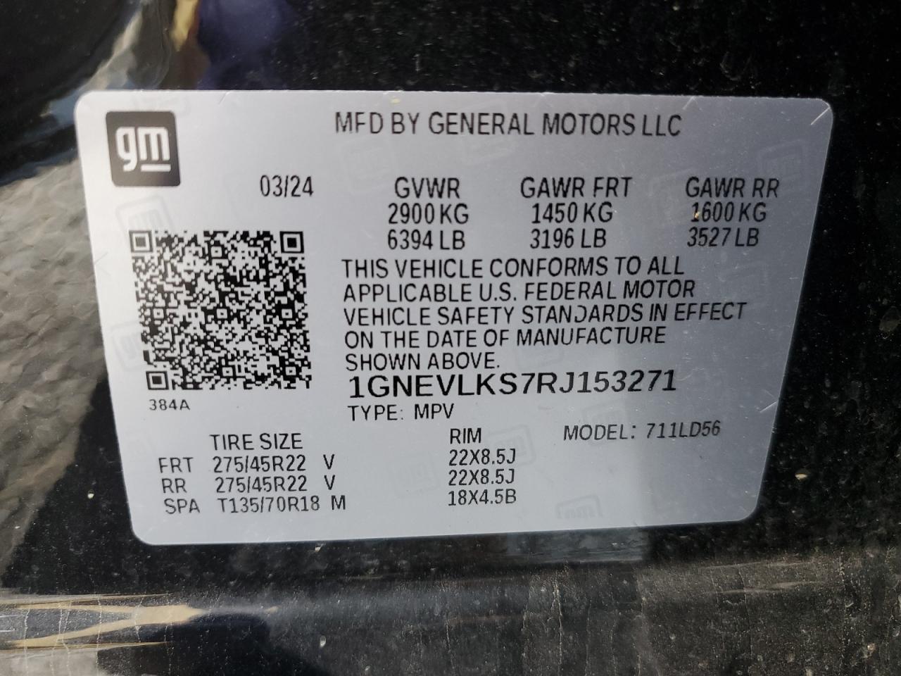 2024 Chevrolet Traverse Rs VIN: 1GNEVLKS7RJ153271 Lot: 85779835