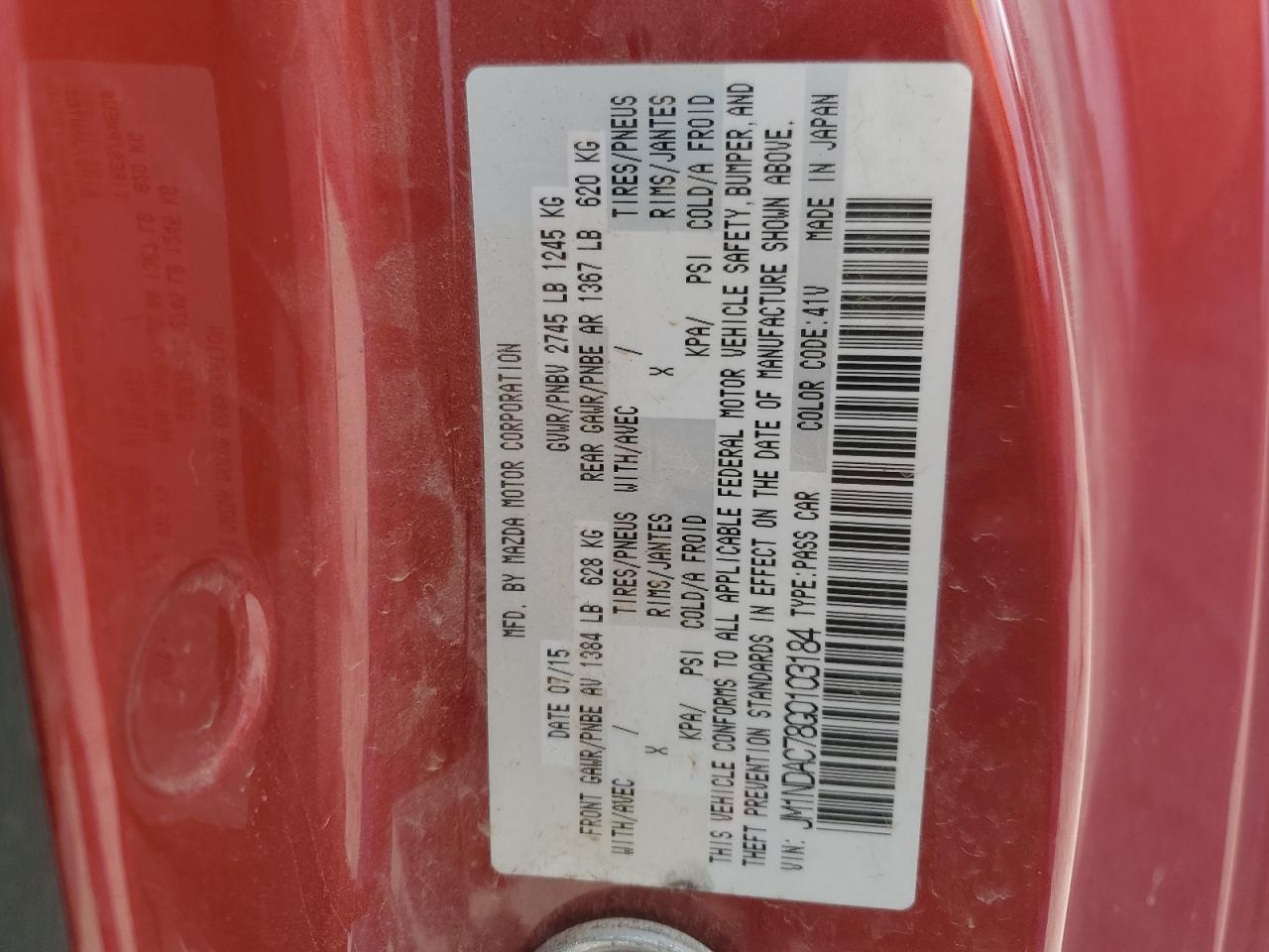 2016 Mazda Mx-5 Miata Club VIN: JM1NDAC78G0103184 Lot: 85895255