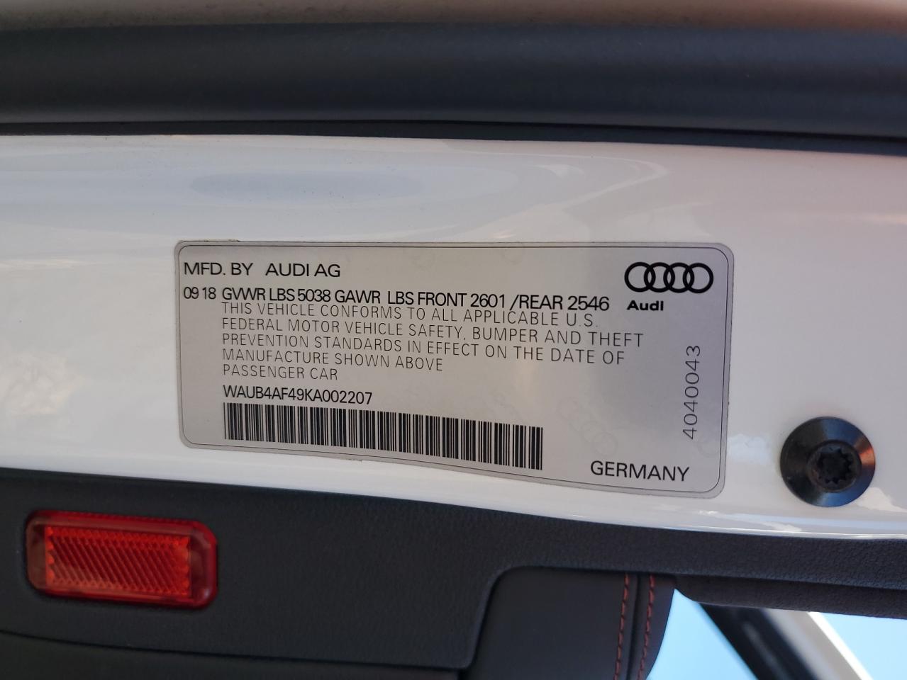 2019 Audi S4 Premium Plus VIN: WAUB4AF49KA002207 Lot: 90522485