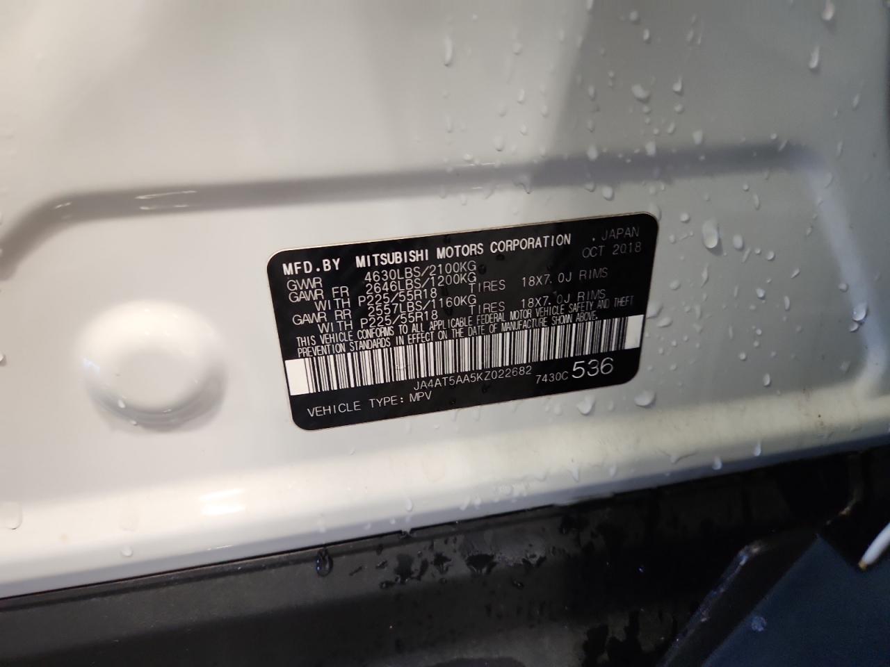 2019 Mitsubishi Eclipse Cross Se VIN: JA4AT5AA5KZ022682 Lot: 85705155