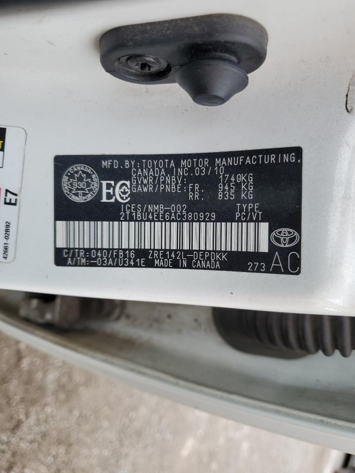 2010 Toyota Corolla Base VIN: 2T1BU4EE6AC380929 Lot: 85349335