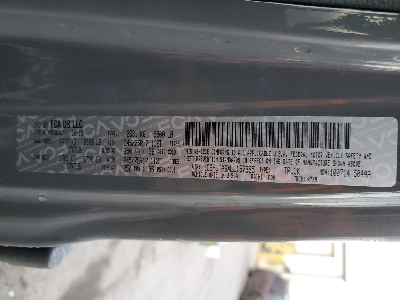 2020 Jeep Gladiator Sport VIN: 1C6HJTAGXLL157395 Lot: 89630265