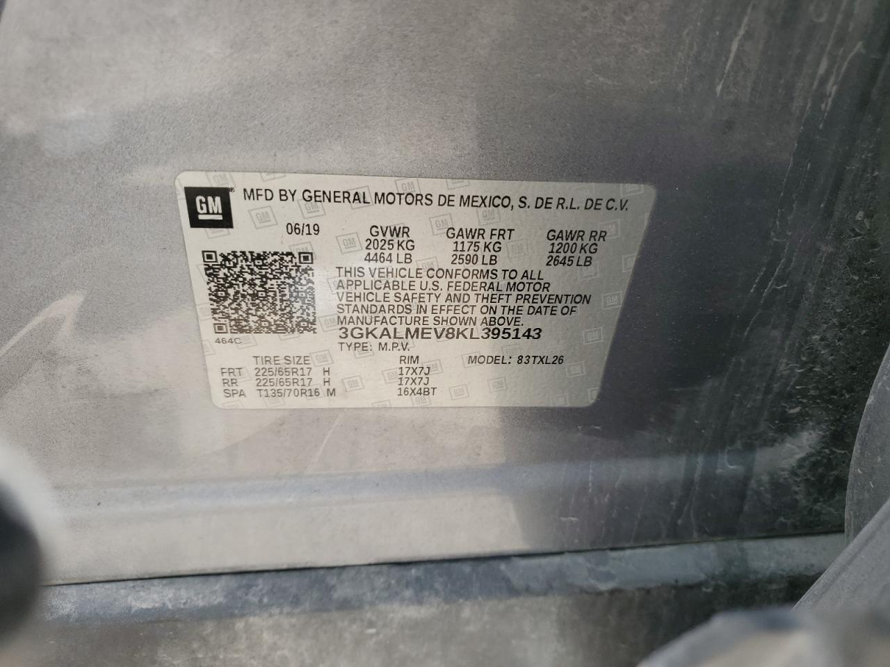 2019 GMC Terrain Sle VIN: 3GKALMEV8KL395143 Lot: 84821165