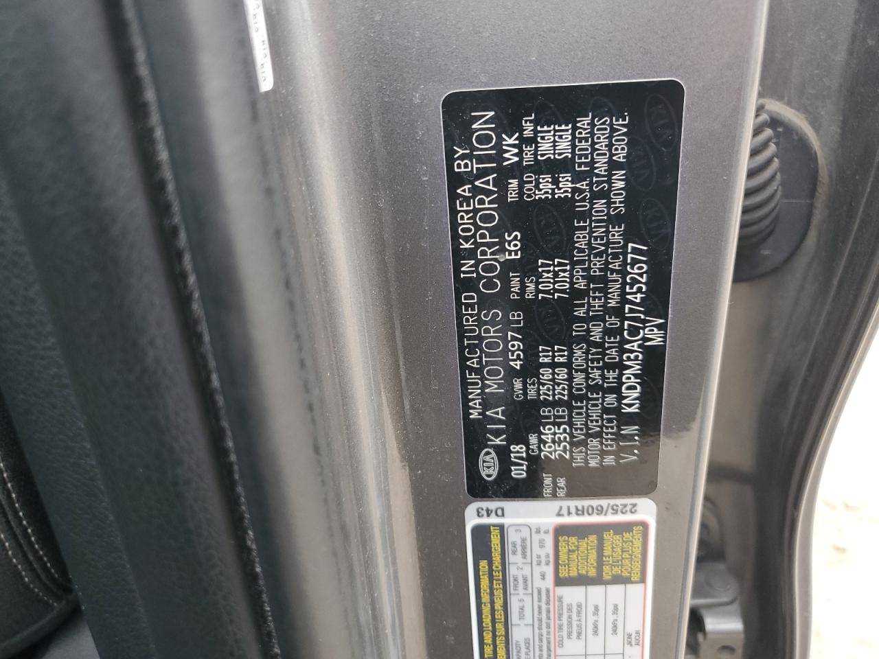 2018 Kia Sportage Lx VIN: KNDPM3AC7J7452677 Lot: 86307315