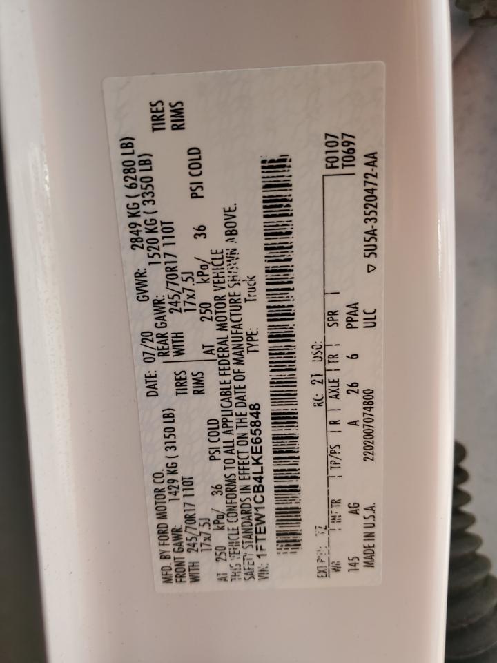 2020 Ford F150 Supercrew VIN: 1FTEW1CB4LKE65848 Lot: 90668335