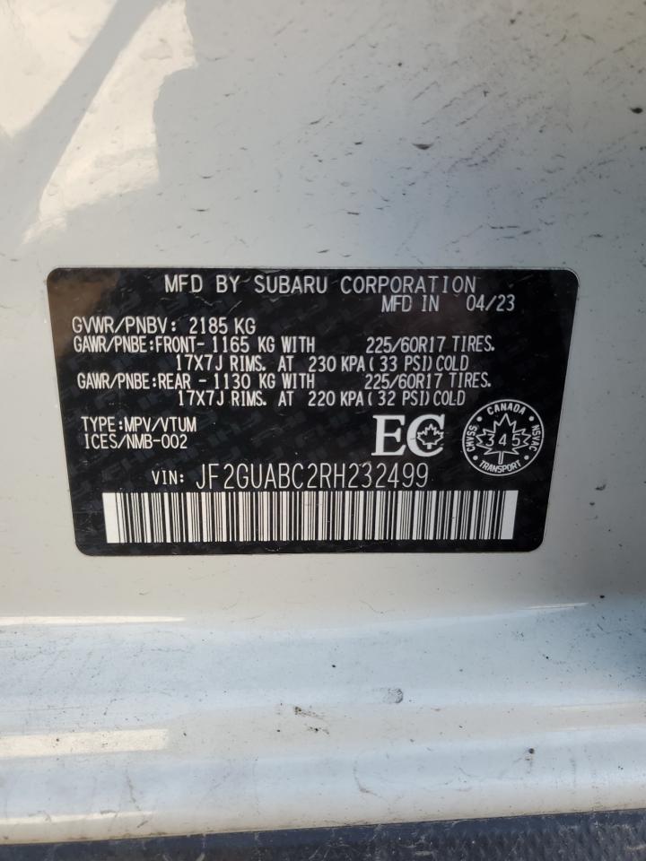 2024 Subaru Crosstrek VIN: JF2GUABC2RH232499 Lot: 84939585