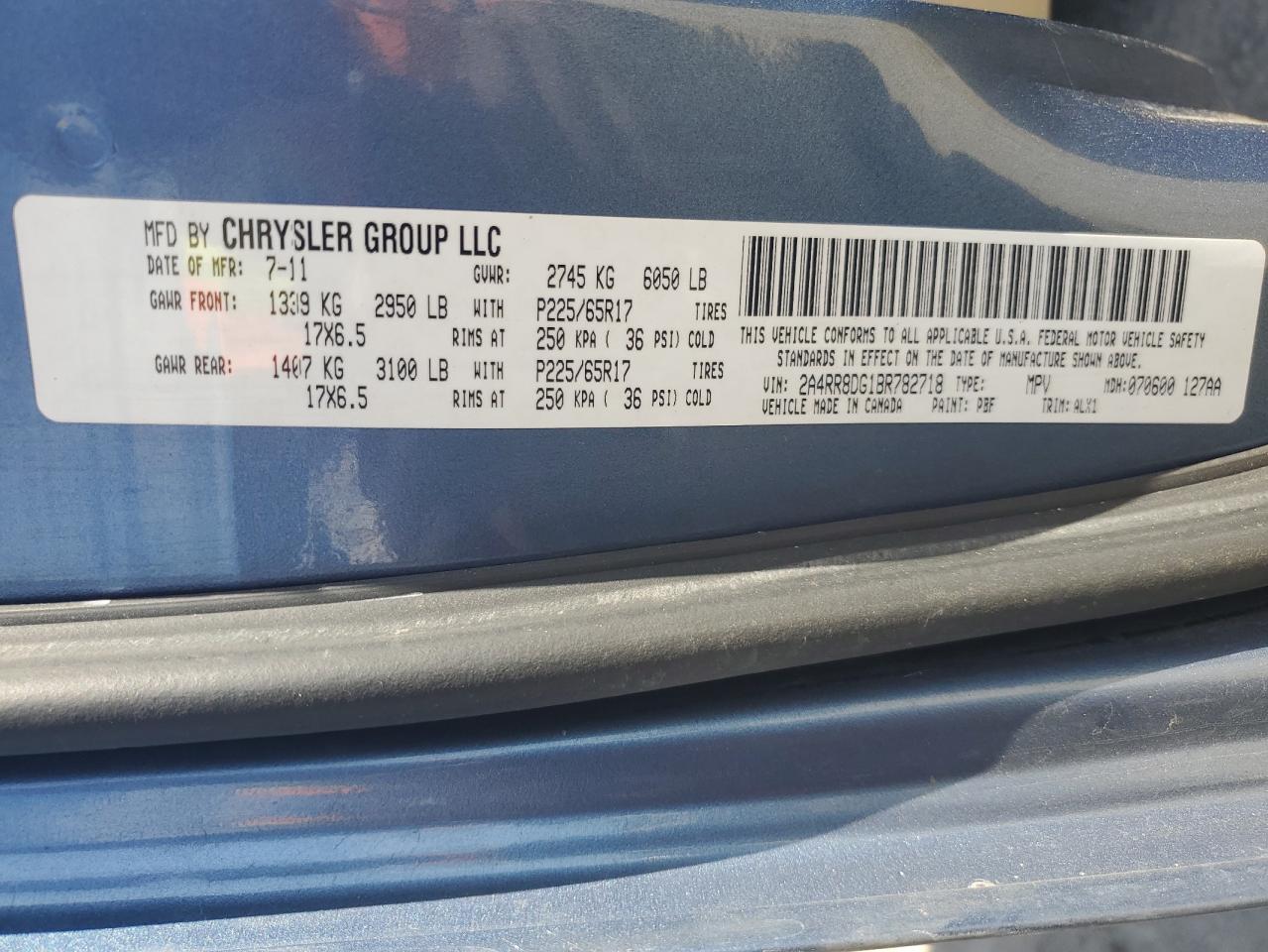 2011 Chrysler Town & Country Touring L VIN: 2A4RR8DG1BR782718 Lot: 84973865