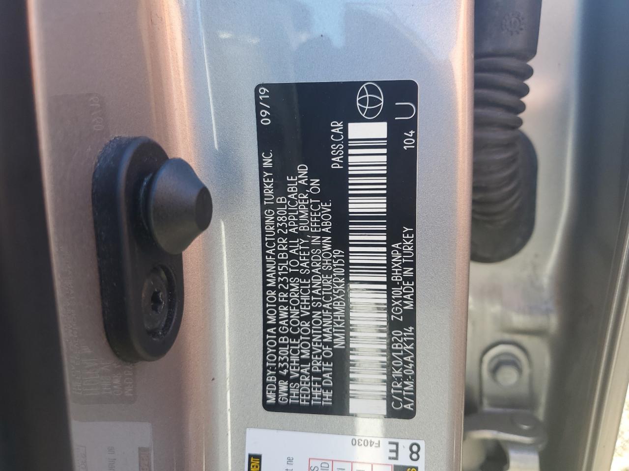 2019 Toyota C-Hr Xle VIN: NMTKHMBX5KR101519 Lot: 86259205