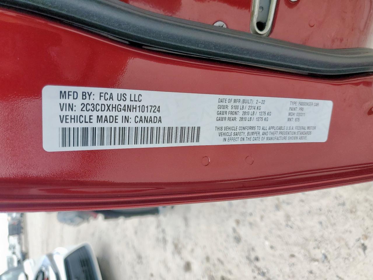 2022 Dodge Charger Gt VIN: 2C3CDXHG4NH101724 Lot: 85362405