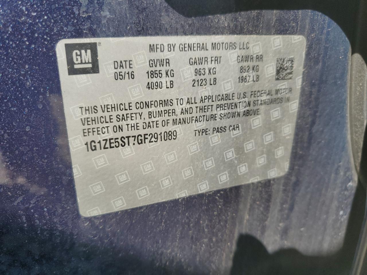 2016 Chevrolet Malibu Lt VIN: 1G1ZE5ST7GF291089 Lot: 84925195