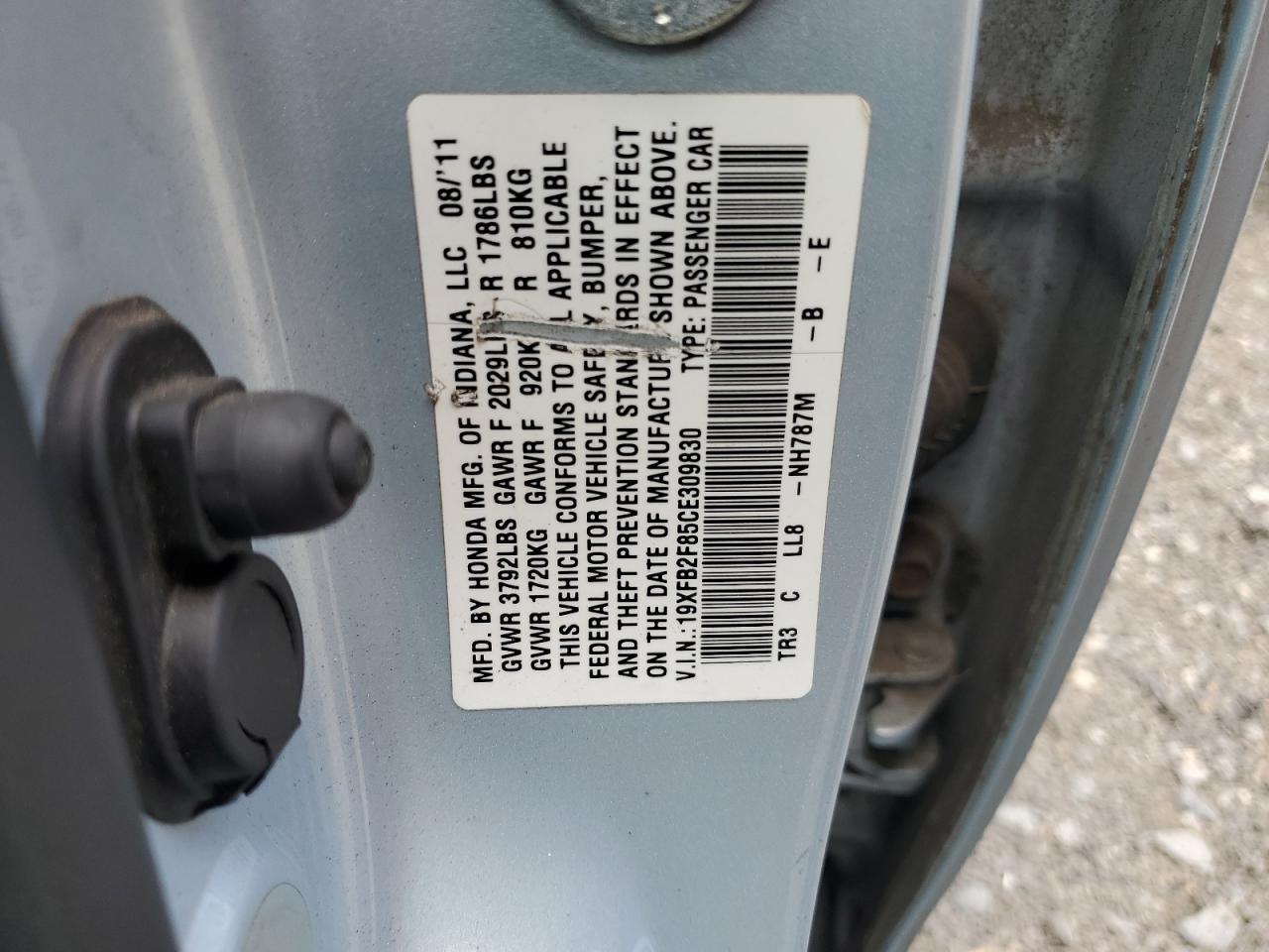 2012 Honda Civic Ex VIN: 19XFB2F85CE309830 Lot: 86269075