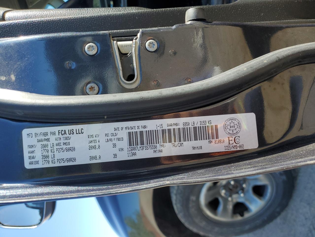 2015 Ram 1500 Slt VIN: 1C6RR7LM3FS575590 Lot: 85754595