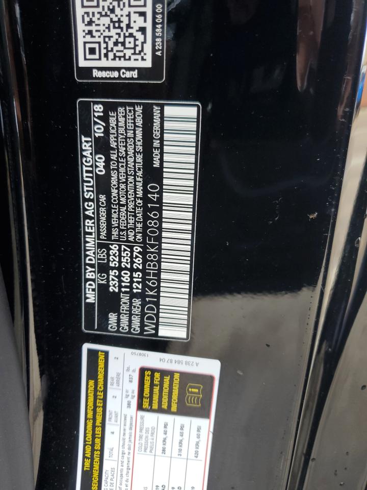 2019 Mercedes-Benz E 450 VIN: WDD1K6HB8KF086140 Lot: 86125605