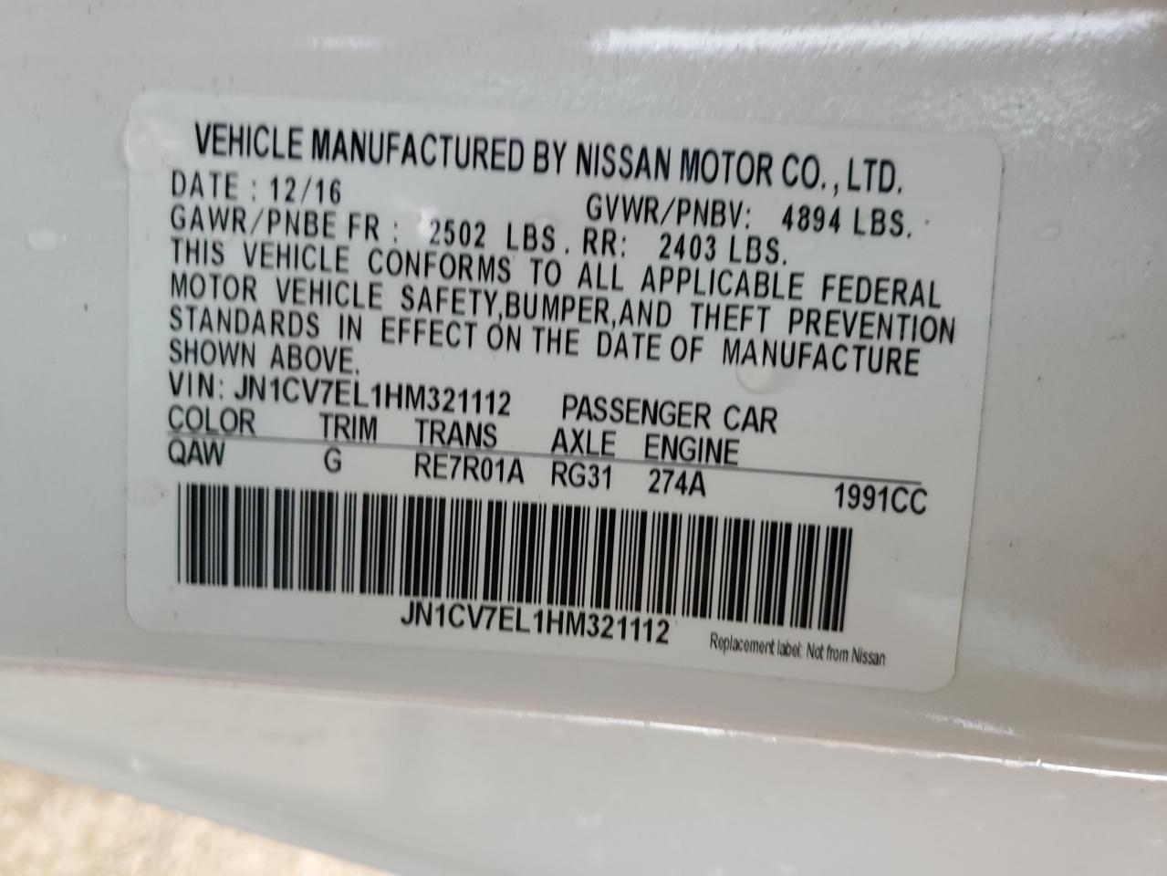 2017 Infiniti Q60 Base VIN: JN1CV7EL1HM321112 Lot: 86314895