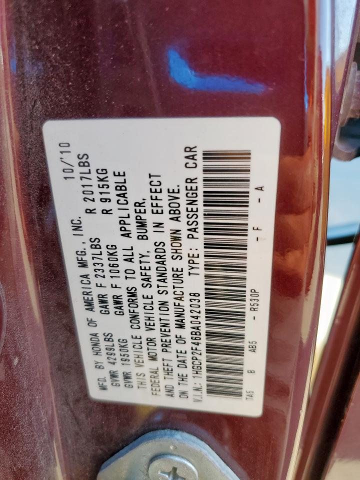 2011 Honda Accord Lxp VIN: 1HGCP2F46BA042038 Lot: 82403875