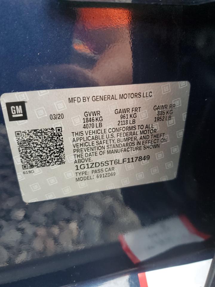 2020 Chevrolet Malibu Lt VIN: 1G1ZD5ST6LF117849 Lot: 84998625