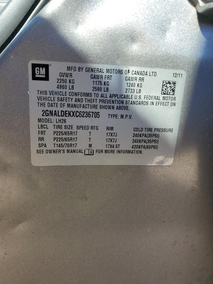 2012 Chevrolet Equinox Lt VIN: 2GNALDEKXC6236705 Lot: 82296755