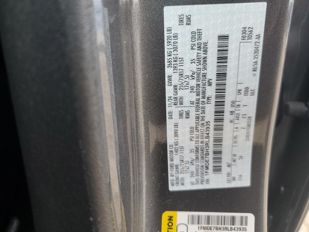 2024 Ford Bronco Big Bend VIN: 1FMDE7BH3RLB43935 Lot: 87282325