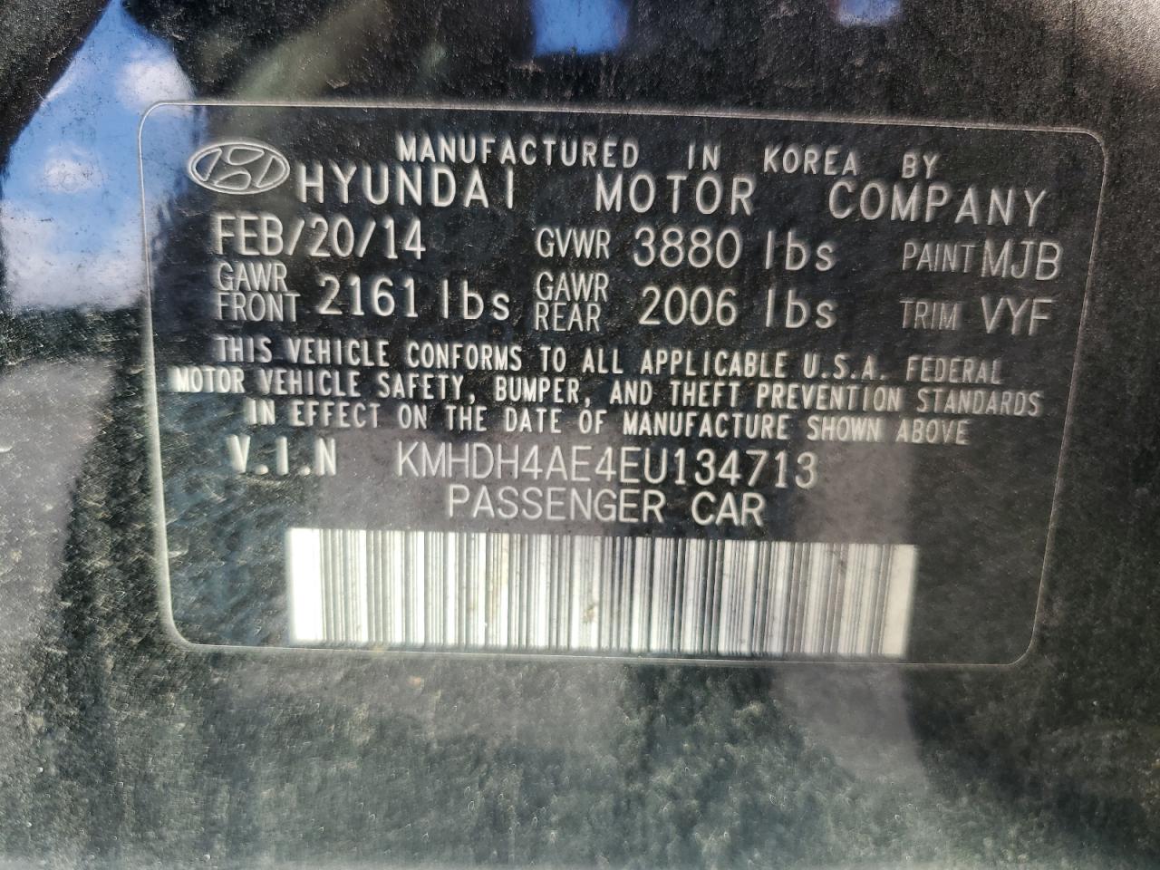 2014 Hyundai Elantra Se VIN: KMHDH4AE4EU134713 Lot: 90231895