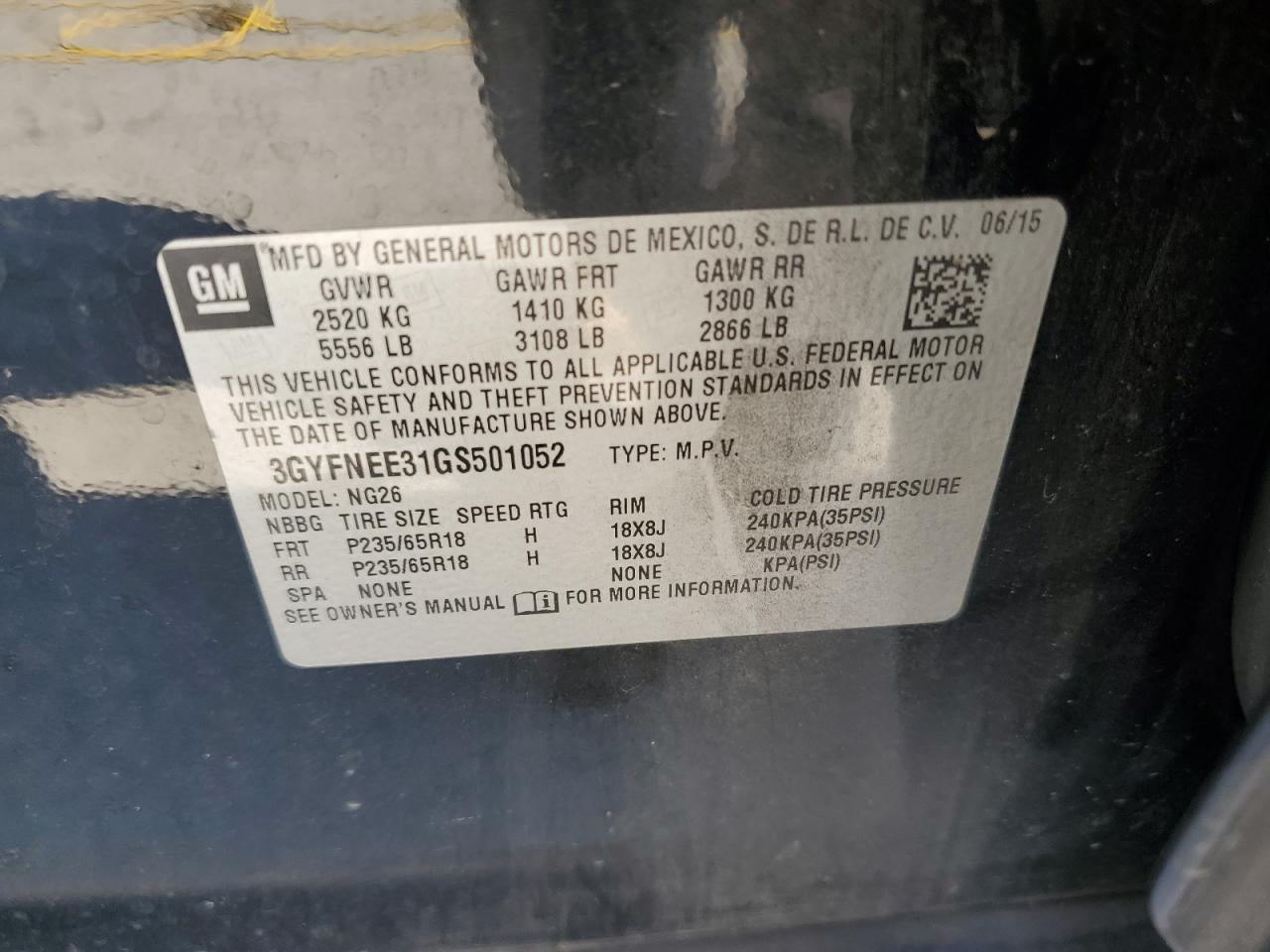 2016 Cadillac Srx Luxury Collection VIN: 3GYFNEE31GS501052 Lot: 81962855