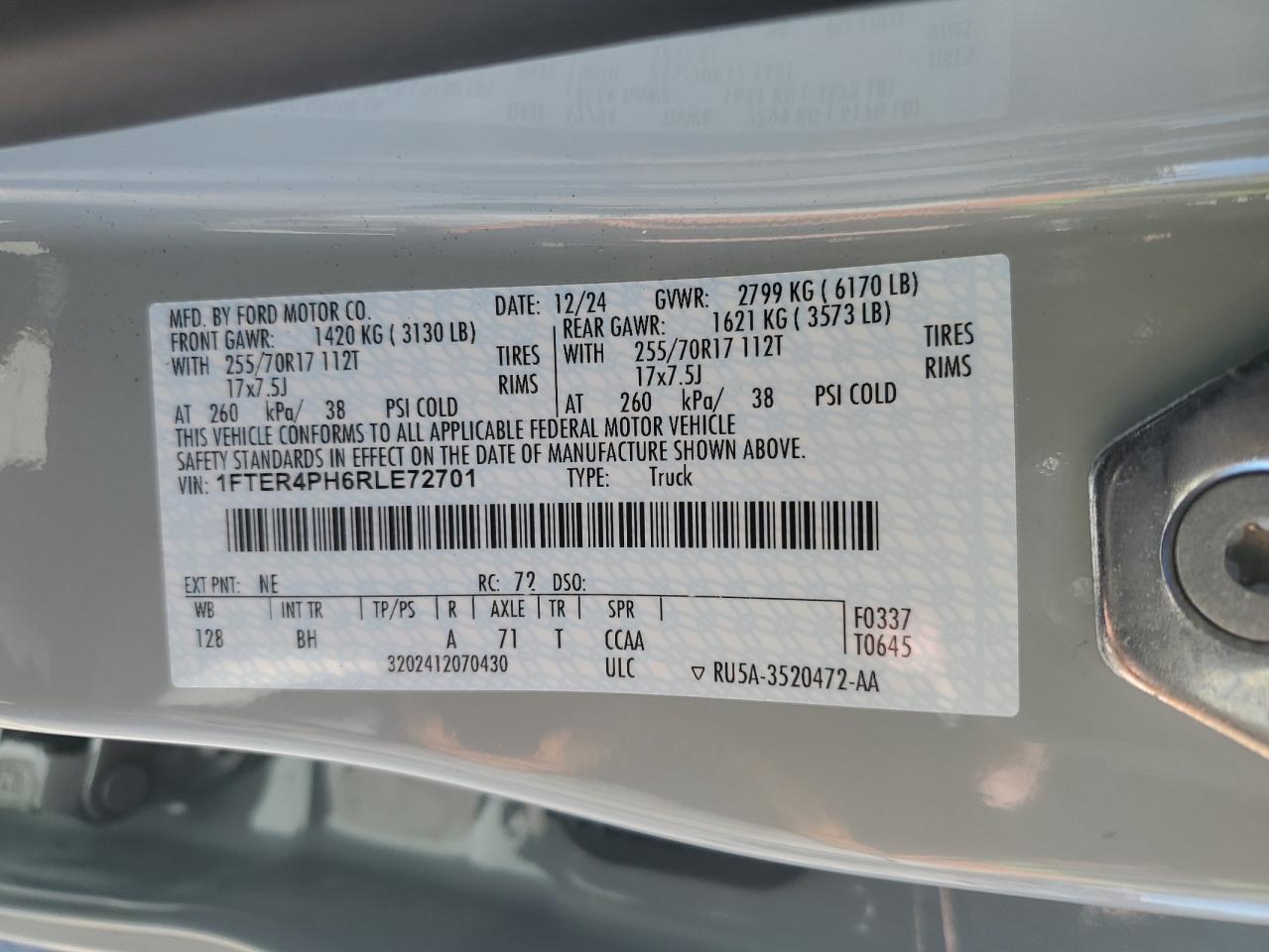 2024 Ford Ranger Xl VIN: 1FTER4PH6RLE72701 Lot: 90362195