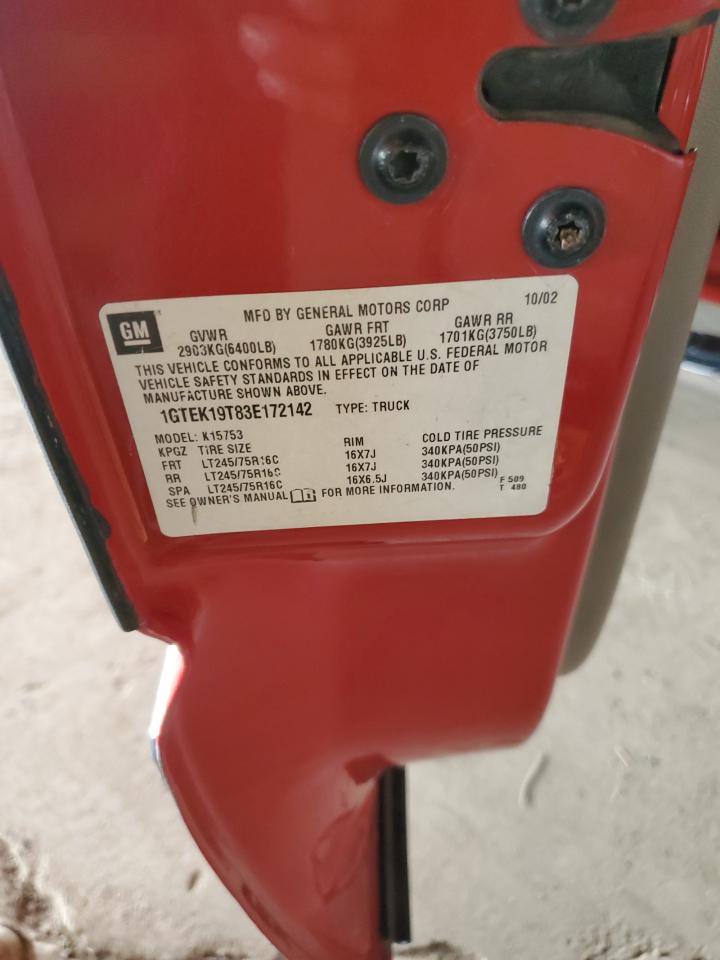 2003 GMC New Sierra K1500 VIN: 1GTEK19T83E172142 Lot: 86137905