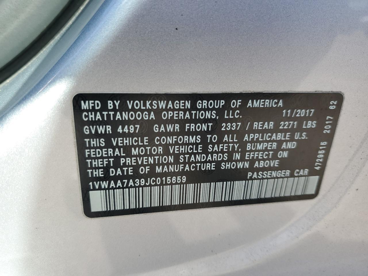 2018 Volkswagen Passat S VIN: 1VWAA7A39JC015659 Lot: 81944025