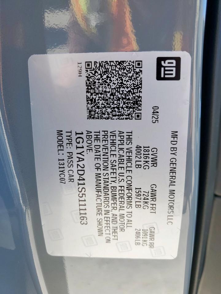 2025 Chevrolet Corvette Stingray 1Lt VIN: 1G1YA2D41S5111163 Lot: 84610295