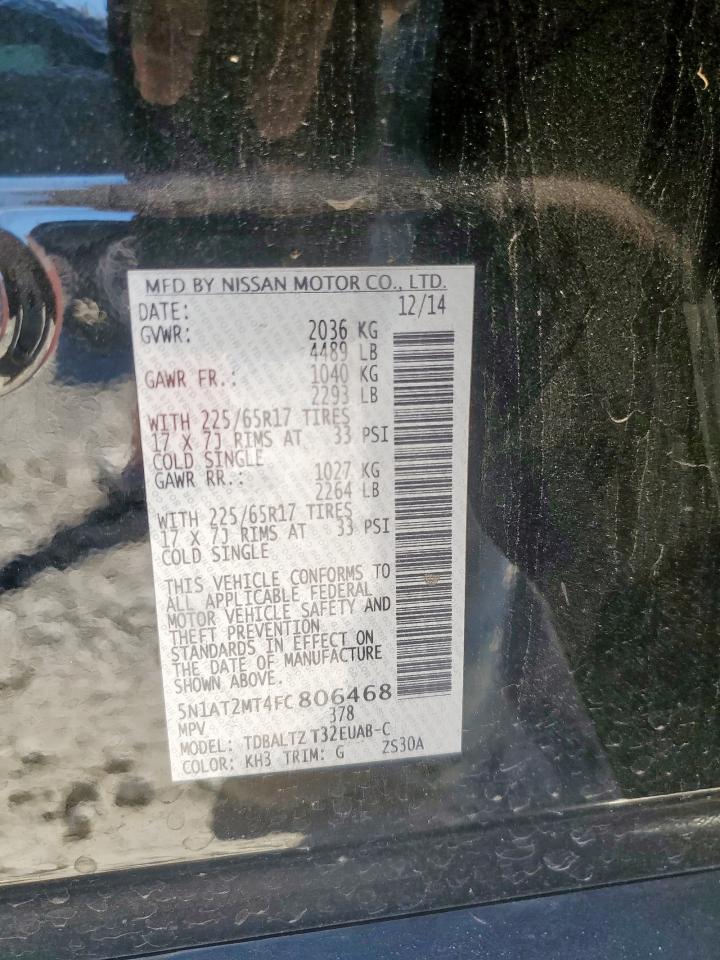 2015 Nissan Rogue S VIN: 5N1AT2MT4FC806468 Lot: 86081885