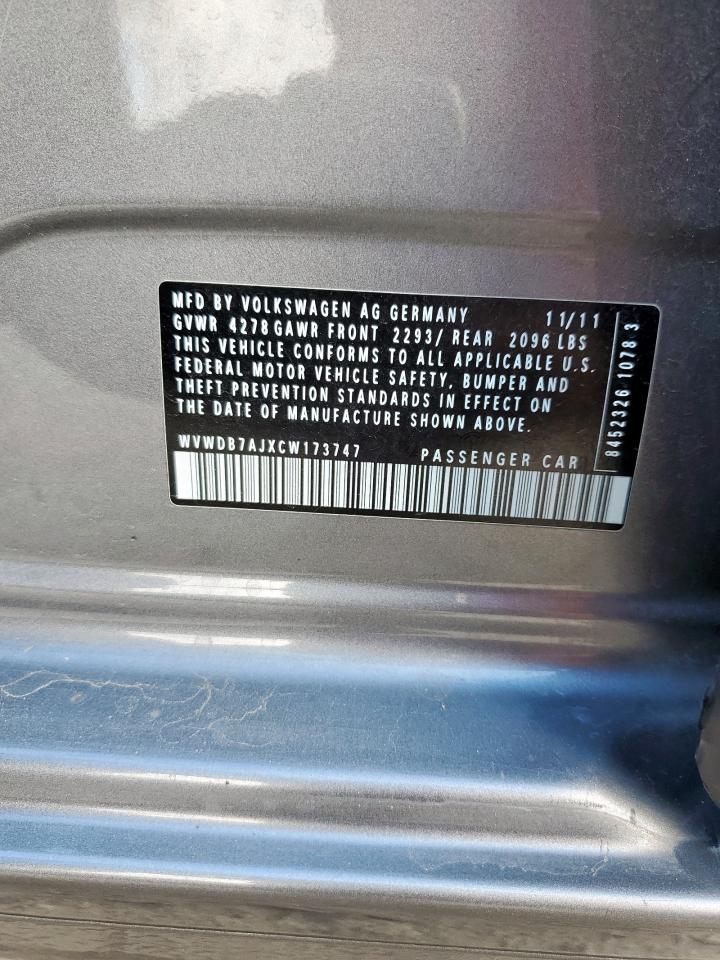 2012 Volkswagen Golf VIN: WVWDB7AJXCW173747 Lot: 85371995