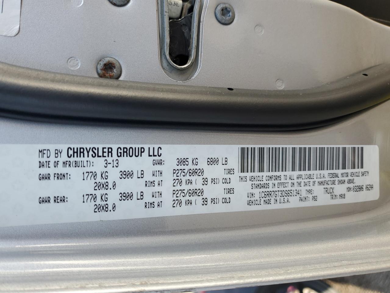 2013 Ram 1500 Slt VIN: 1C6RR7GT3DS651341 Lot: 82678255