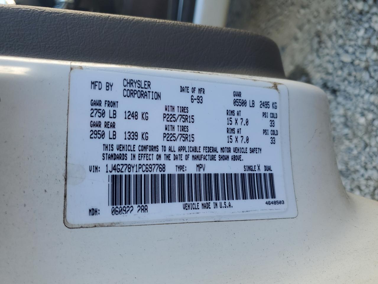 1993 Jeep Grand Cherokee Limited VIN: 1J4GZ78Y1PC697768 Lot: 85178745