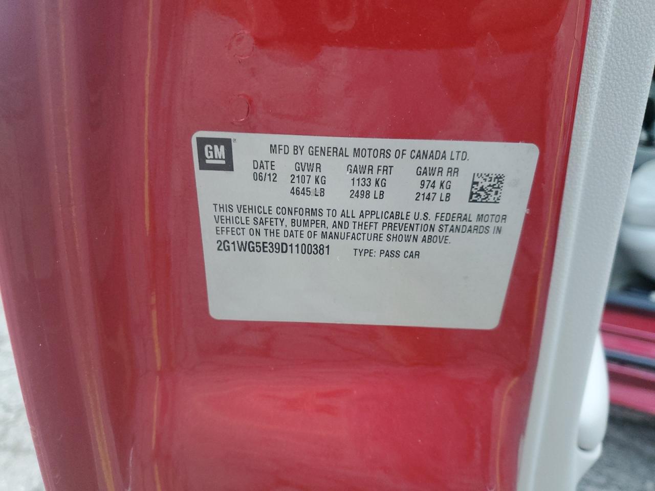 2013 Chevrolet Impala Lt VIN: 2G1WG5E39D1100381 Lot: 89829765