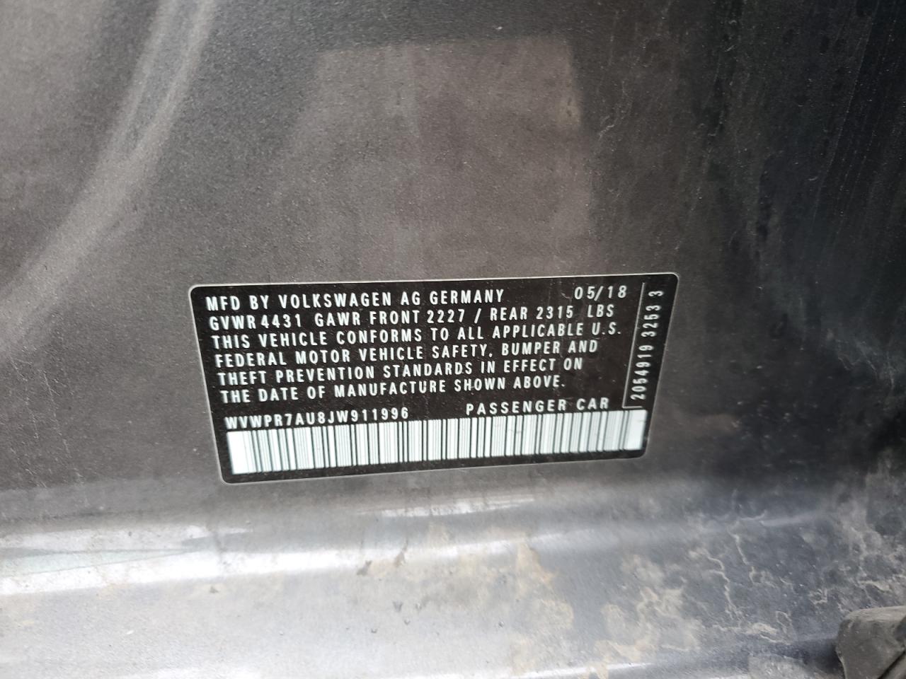 2018 Volkswagen E-Golf Sel Premium VIN: WVWPR7AU8JW911996 Lot: 87215605