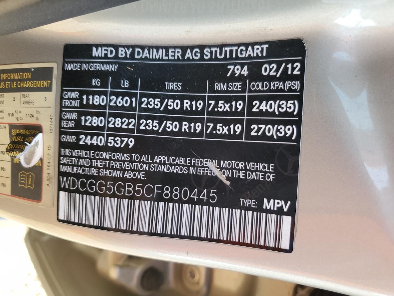 2012 Mercedes-Benz Glk 350 VIN: WDCGG5GB5CF880445 Lot: 87299945