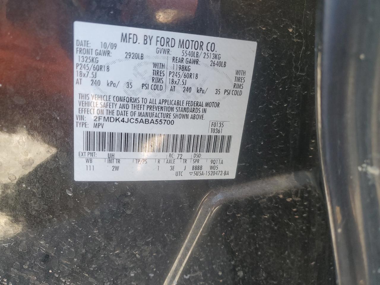 2010 Ford Edge Sel VIN: 2FMDK4JC5ABA55700 Lot: 90651135