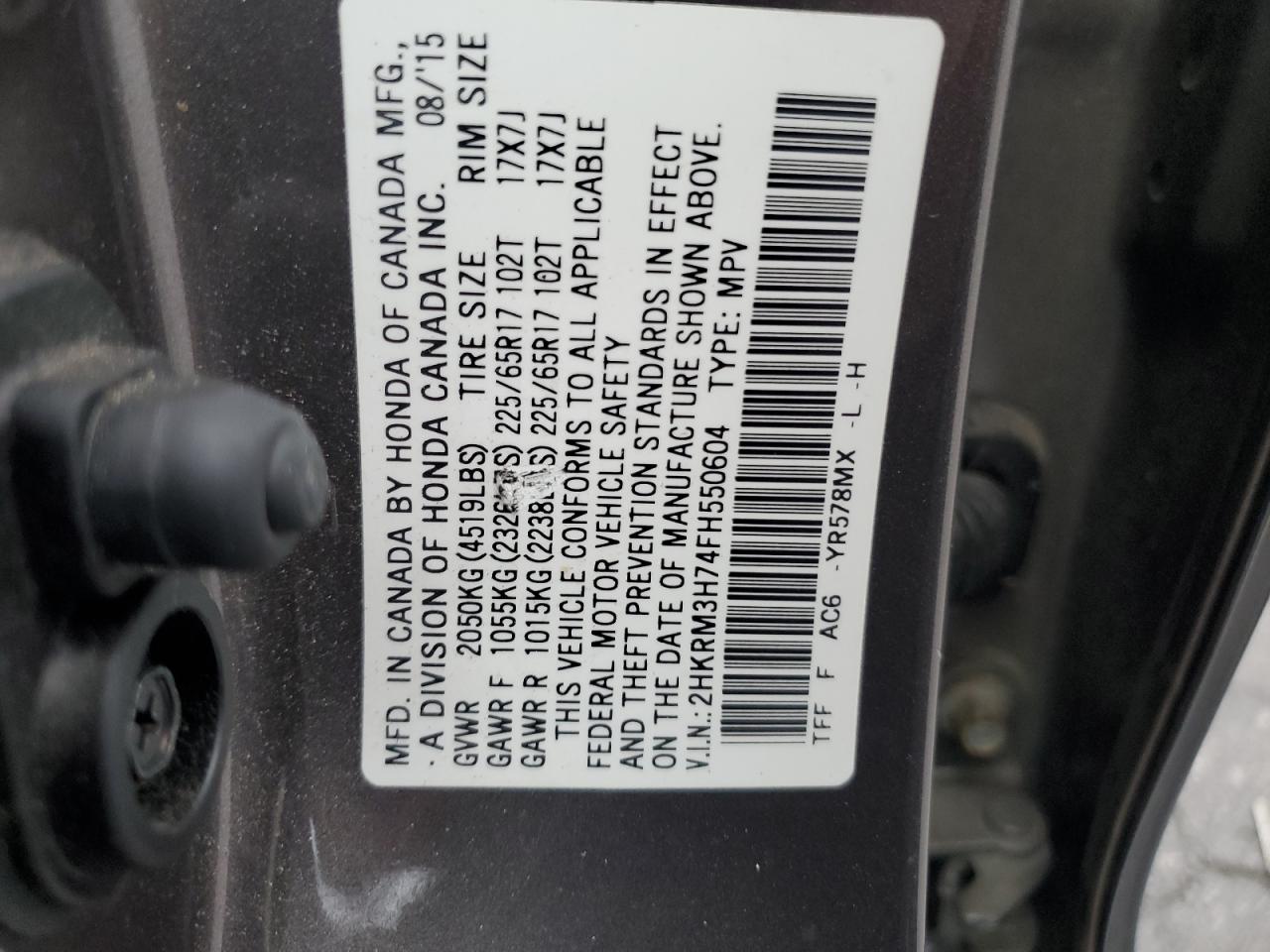 2015 Honda Cr-V Exl VIN: 2HKRM3H74FH550604 Lot: 90295575