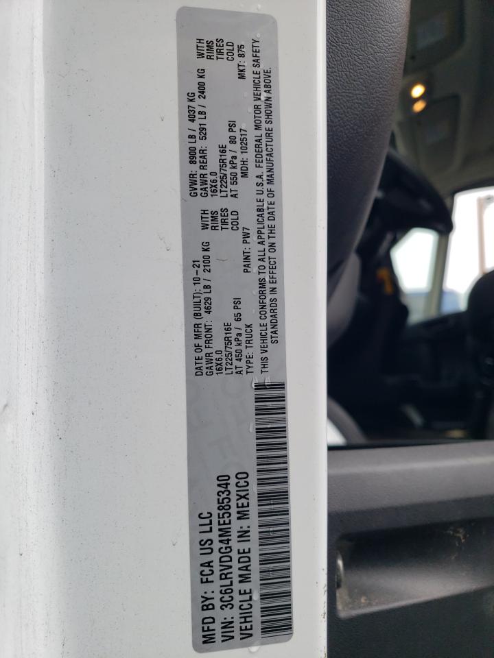 2021 Ram Promaster 2500 2500 High VIN: 3C6LRVDG4ME585340 Lot: 82104925