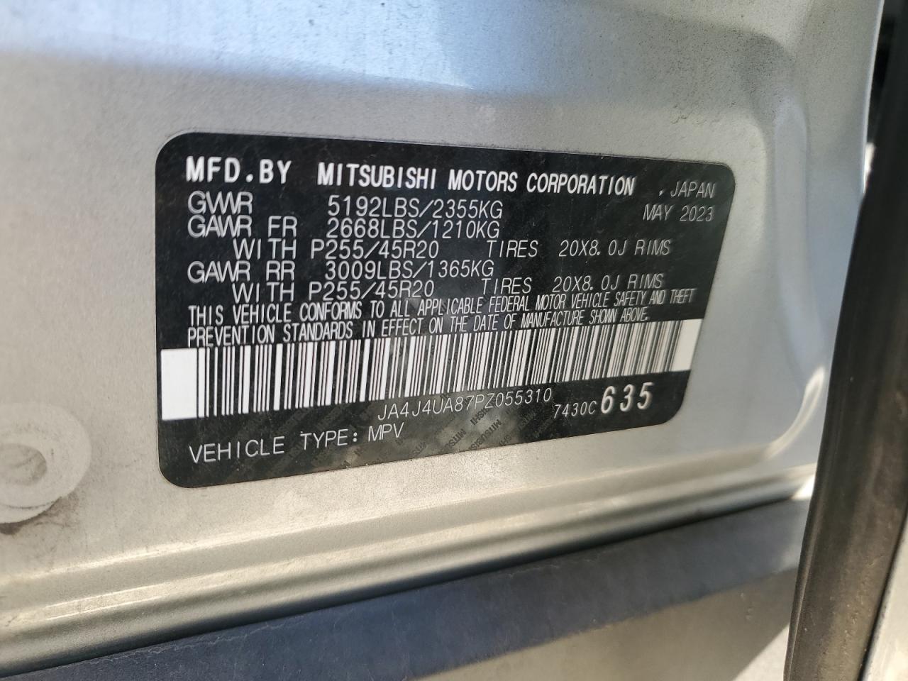 2023 Mitsubishi Outlander Se VIN: JA4J4UA87PZ055310 Lot: 85841935