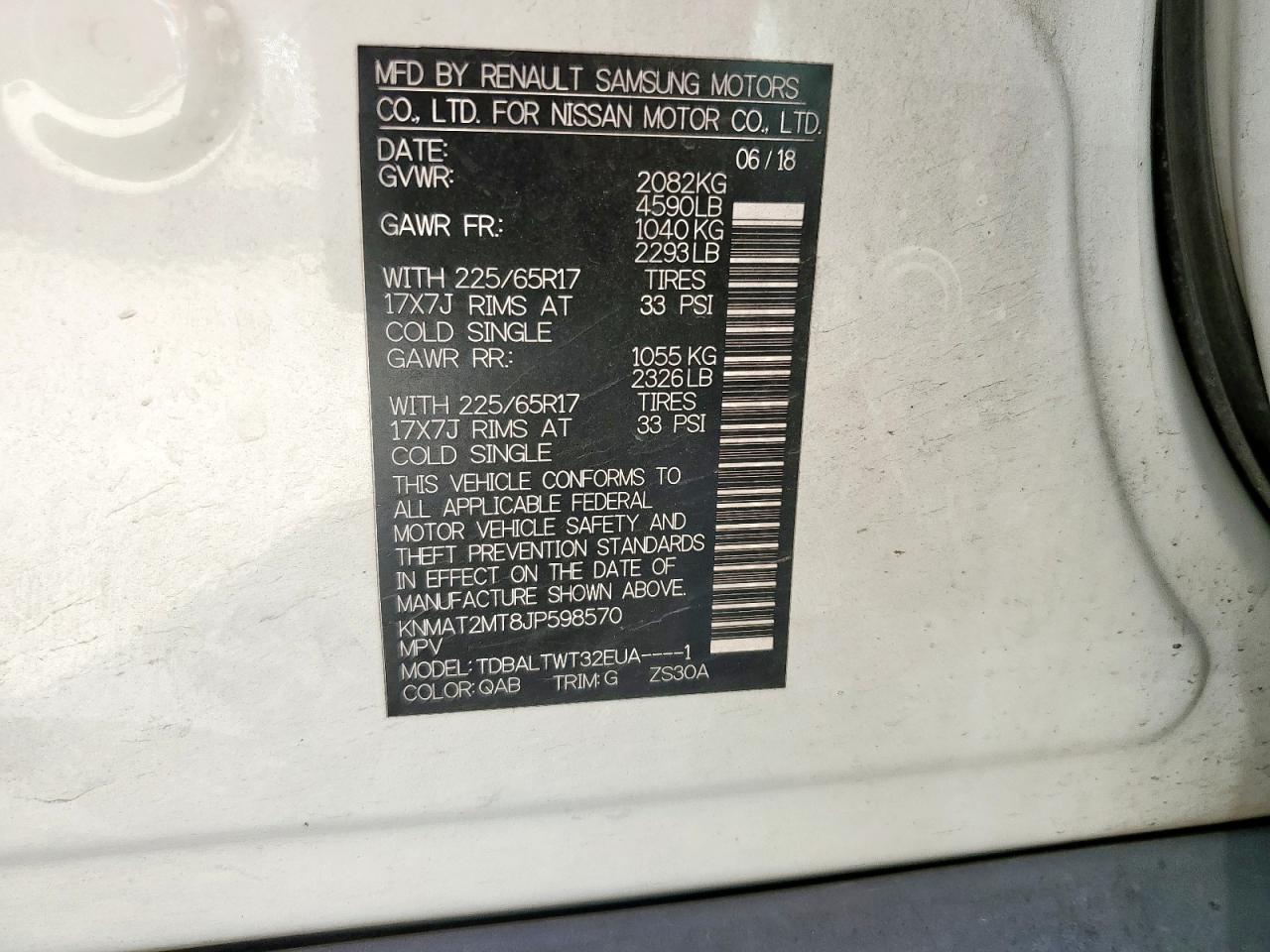 2018 Nissan Rogue S VIN: KNMAT2MT8JP598570 Lot: 86602185