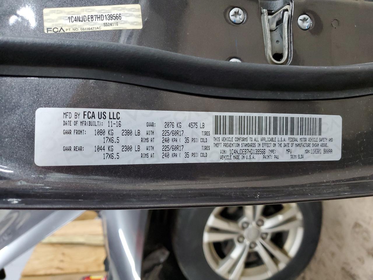 2017 Jeep Compass Latitude VIN: 1C4NJDEB7HD139566 Lot: 85880015