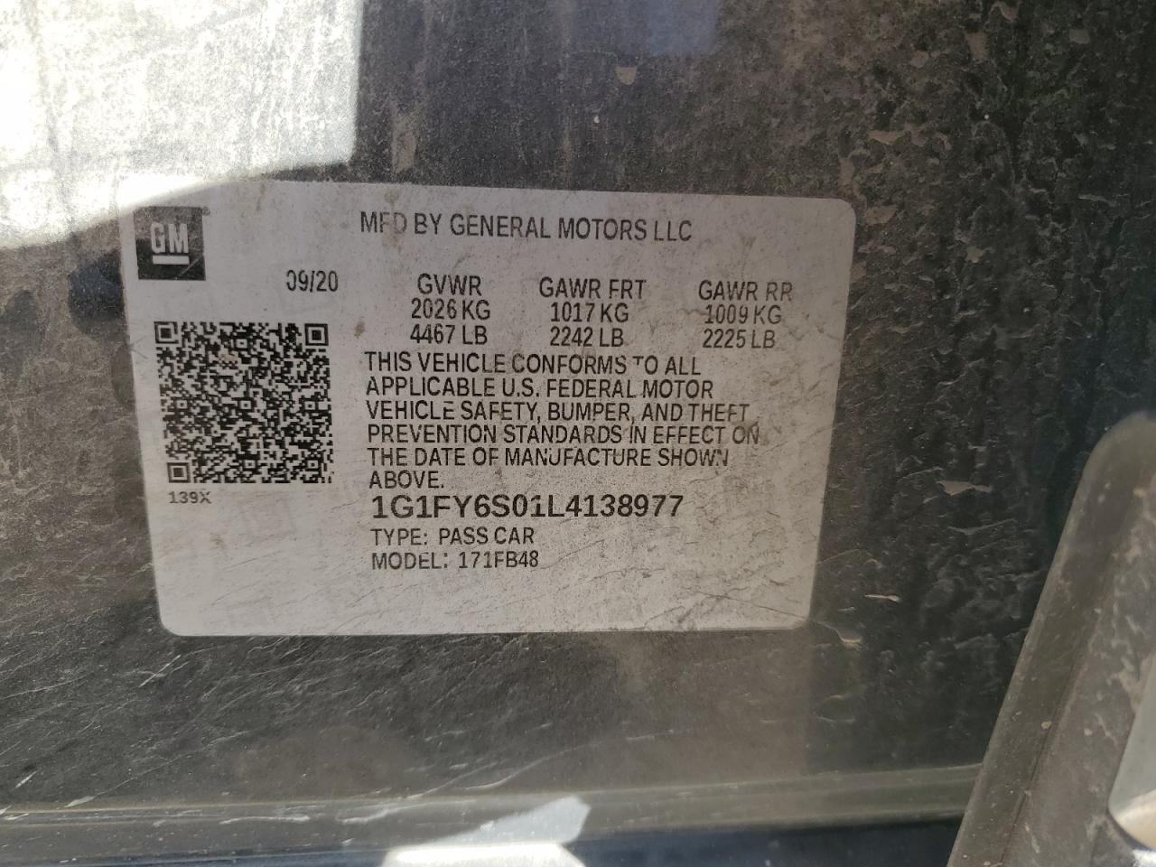 2020 Chevrolet Bolt Ev Lt VIN: 1G1FY6S01L4138977 Lot: 82464265