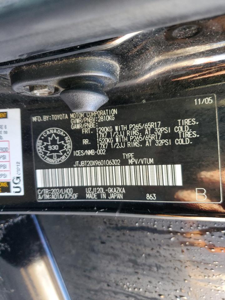 2006 Lexus Gx 470 VIN: JTJBT20X960106302 Lot: 85117625