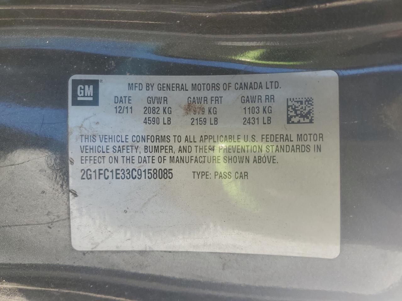 2012 Chevrolet Camaro Lt VIN: 2G1FC1E33C9158085 Lot: 90503885