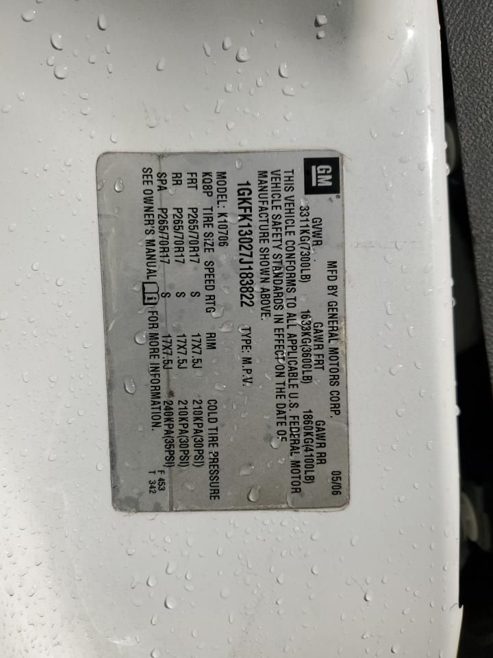 2007 GMC Yukon VIN: 1GKFK13027J183822 Lot: 84241525