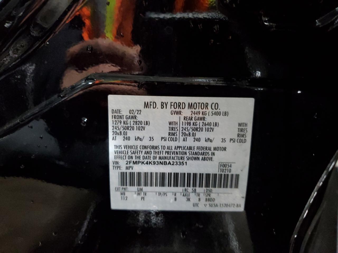 2022 Ford Edge Titanium VIN: 2FMPK4K93NBA23351 Lot: 89911545