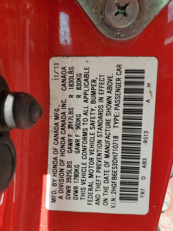 2013 Honda Civic Si VIN: 2HGFB6E53DH710718 Lot: 85910045