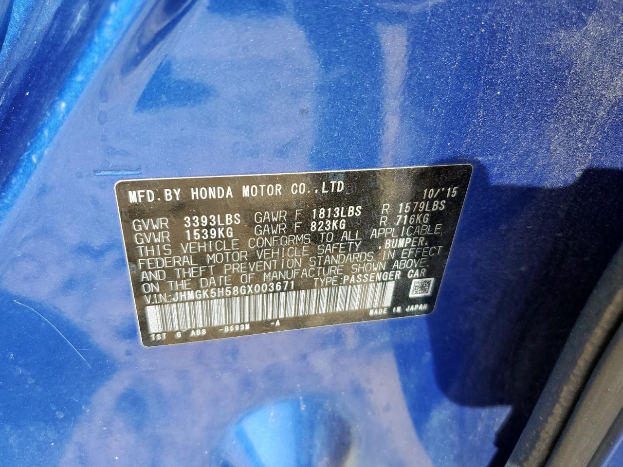 2016 Honda Fit Lx VIN: JHMGK5H58GX003671 Lot: 82341385